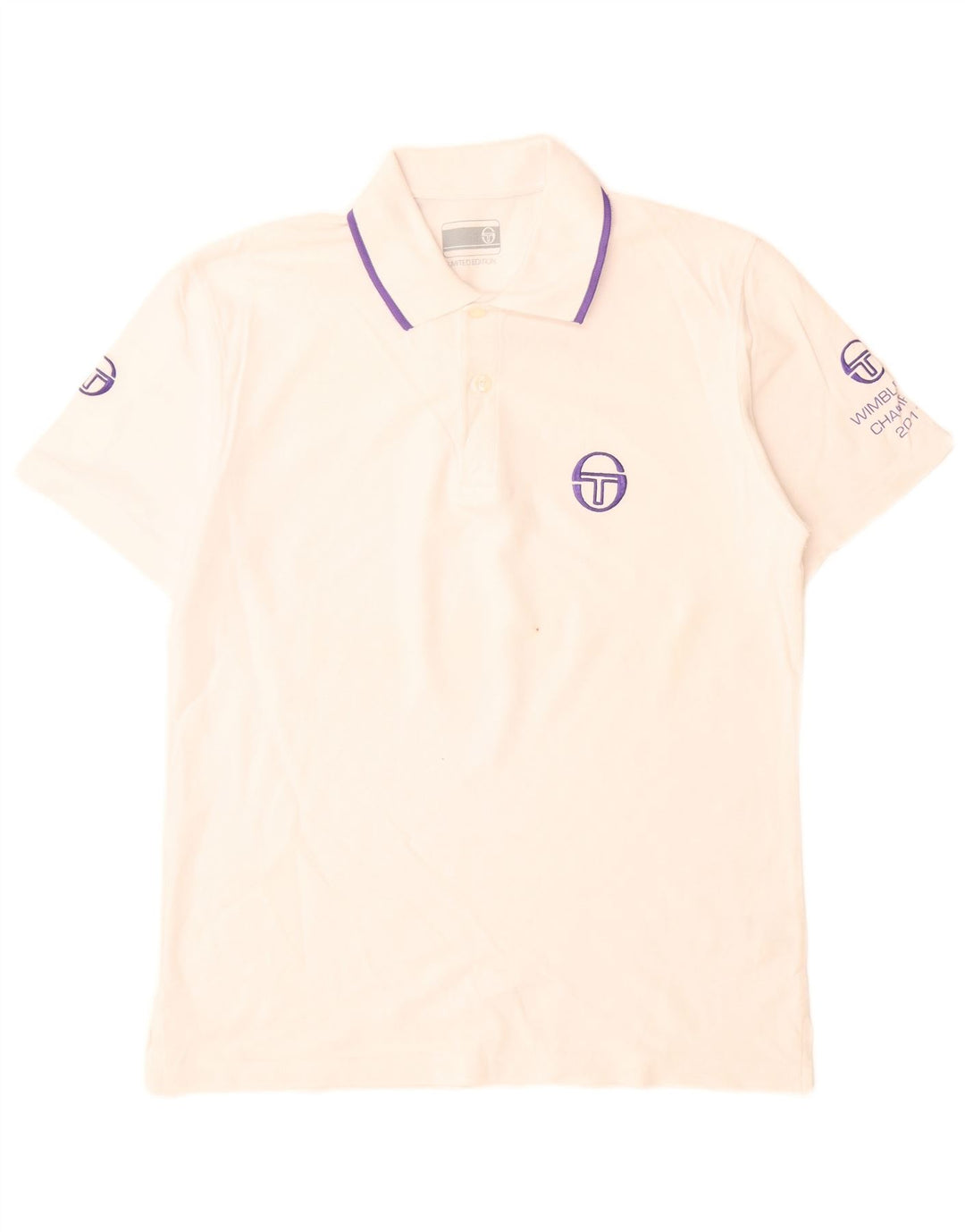 Sergio Tacchini Mens Graphic Polo Shirt Small White Cotton