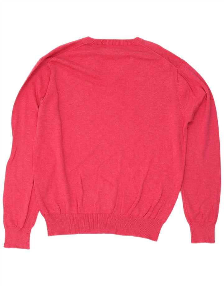 Gant Mens V-Neck Jumper Sweater Large Pink Cotton