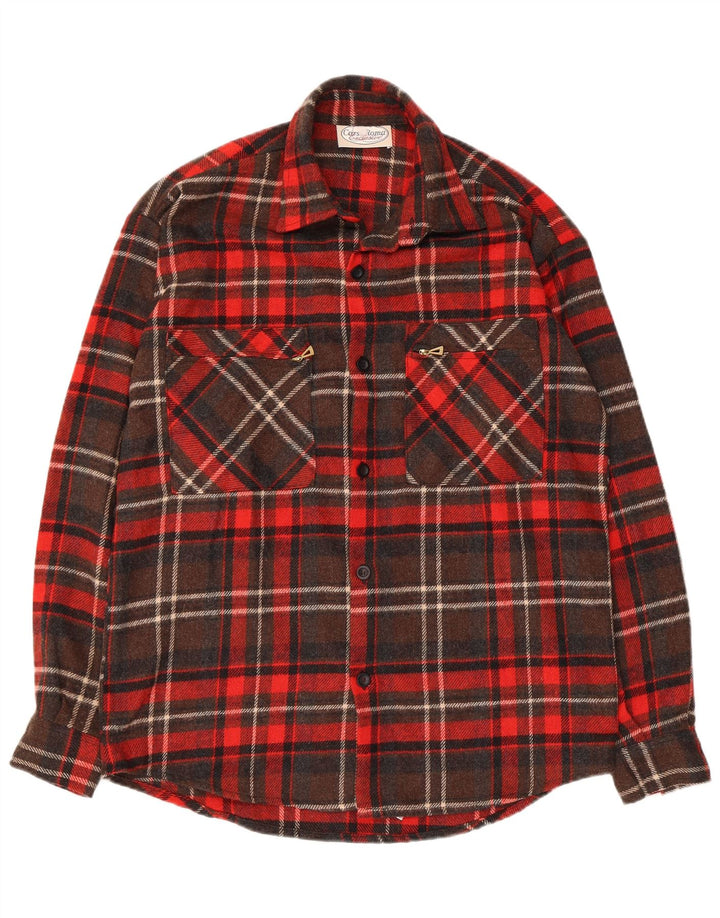 Vintage Mens Flannel Shirt Large Red Check Wool