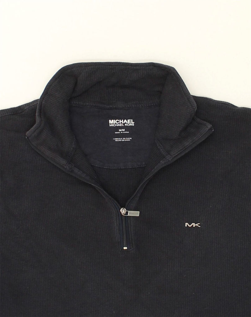 MICHAEL KORS Mens Zip Neck Sweatshirt Jumper Medium Navy Blue Cotton | Vintage Michael Kors | Thrift | Second-Hand Michael Kors | Used Clothing | Messina Hembry 