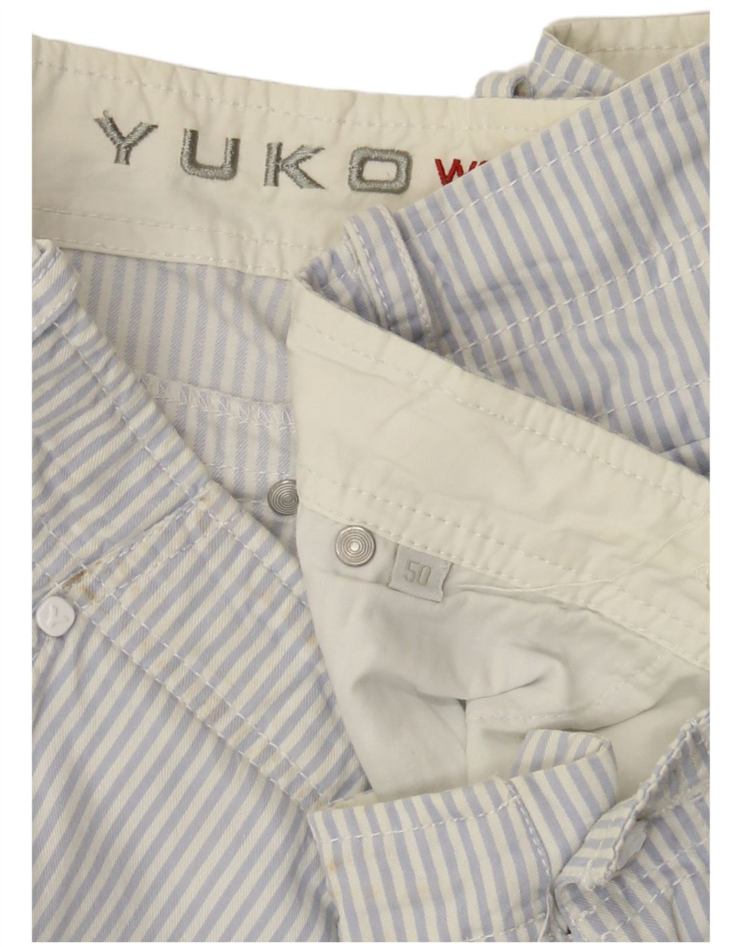 YUKO Mens Cargo Shorts IT 50 Large W36  Blue Pinstripe Cotton