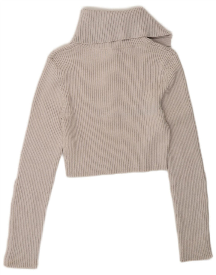 Zara Womens Crop Top Long Sleeve UK 12 Medium White Viscose