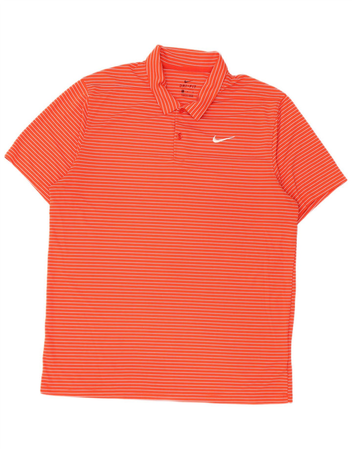 Nike Mens Dri Fit Polo Shirt Large Orange Pinstripe Polyester