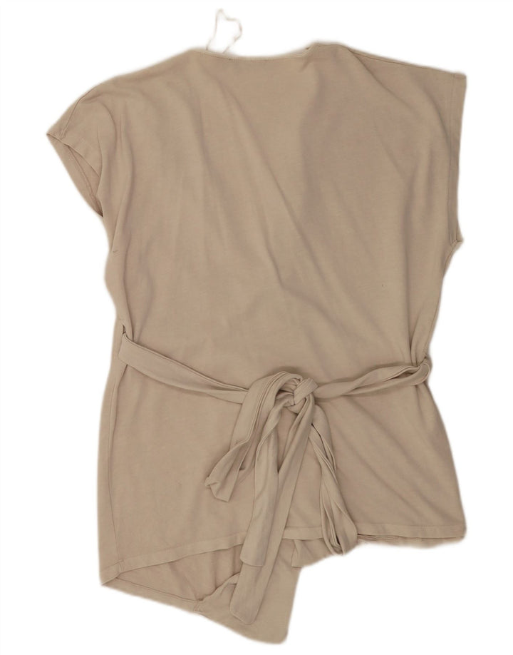 Zara Womens Wrap Blouse Top UK 16 Large Beige Cotton