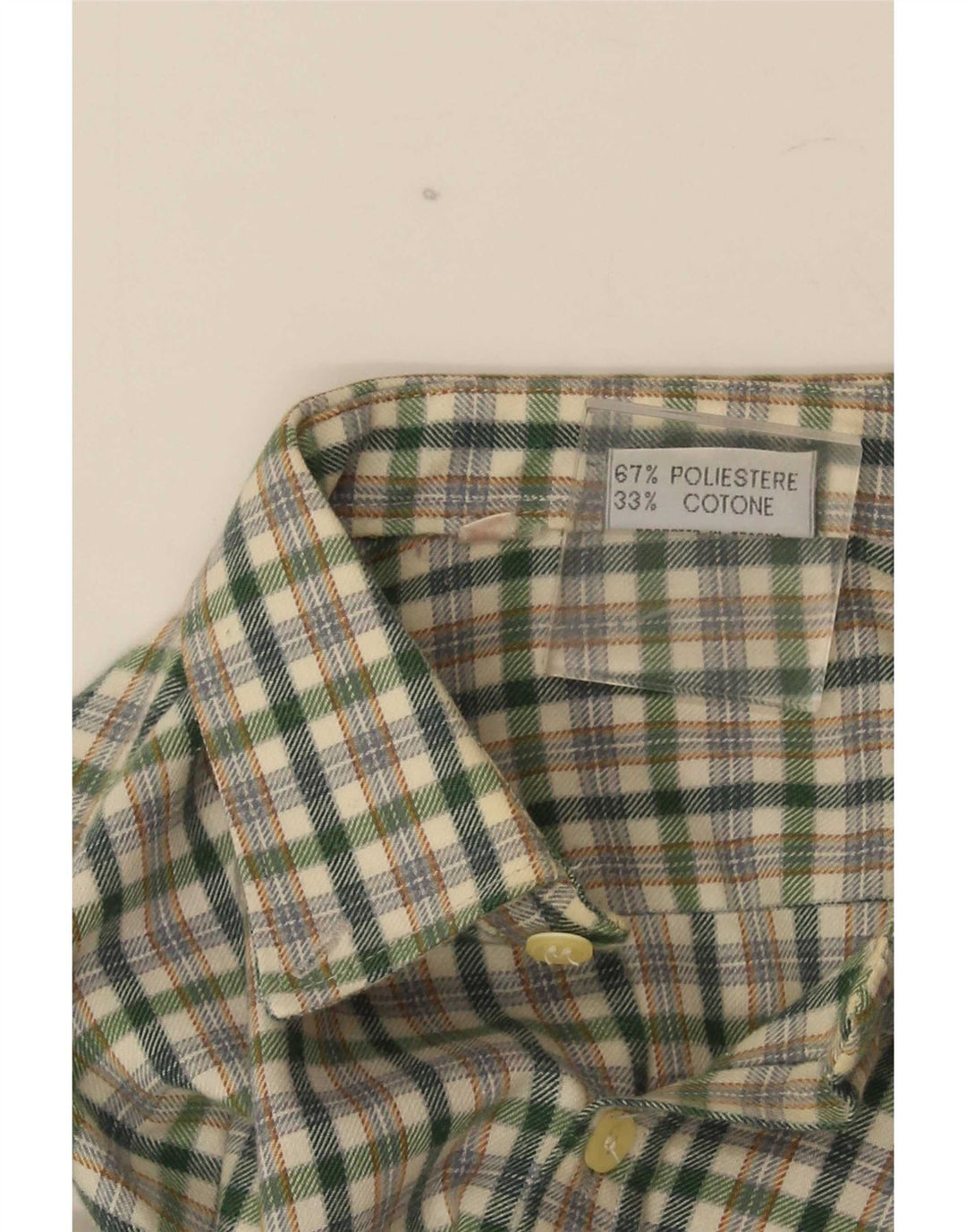 Vintage Mens Flannel Shirt Small Green Check Polyester