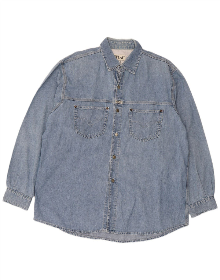 Replay Mens Regular Fit Denim Shirt 2XL Blue Cotton