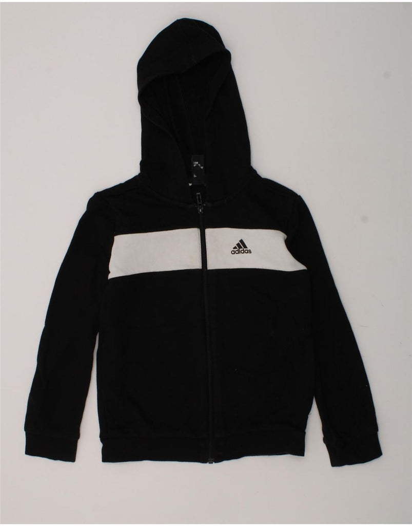 ADIDAS Boys Zip Hoodie Sweater 7-8 Years Black Colourblock Cotton | Vintage Adidas | Thrift | Second-Hand Adidas | Used Clothing | Messina Hembry 