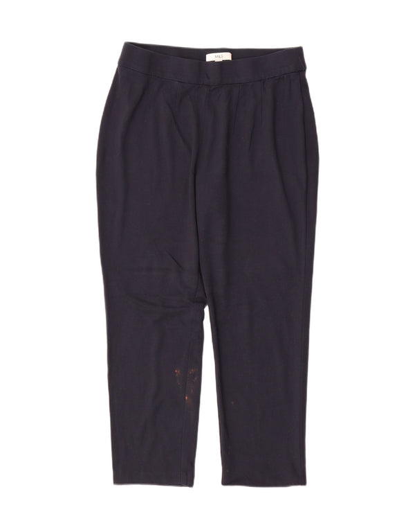 Marks & Spencer Womens Cropped Trousers UK 14 Medium W30 L25 Navy Blue