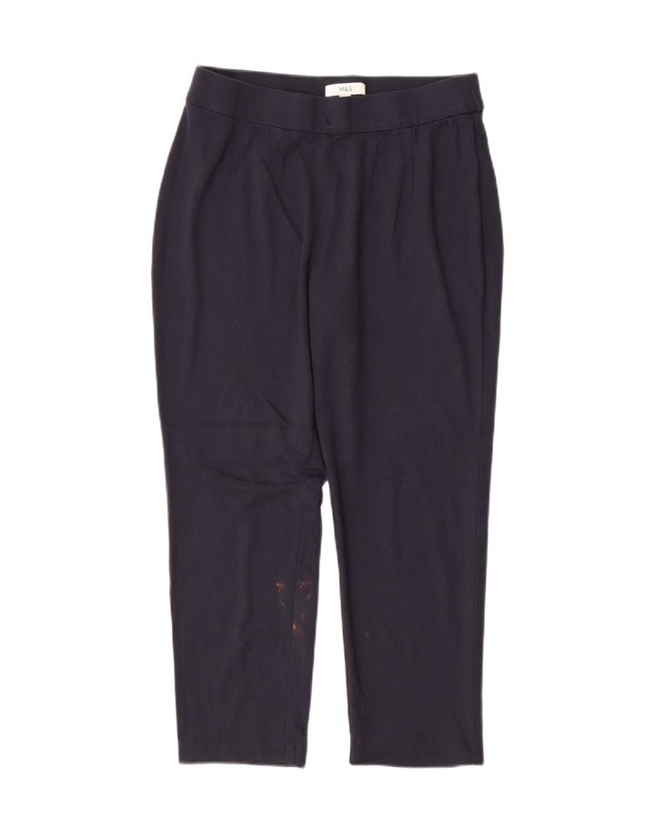 Marks & Spencer Womens Cropped Trousers UK 14 Medium W30 L25 Navy Blue