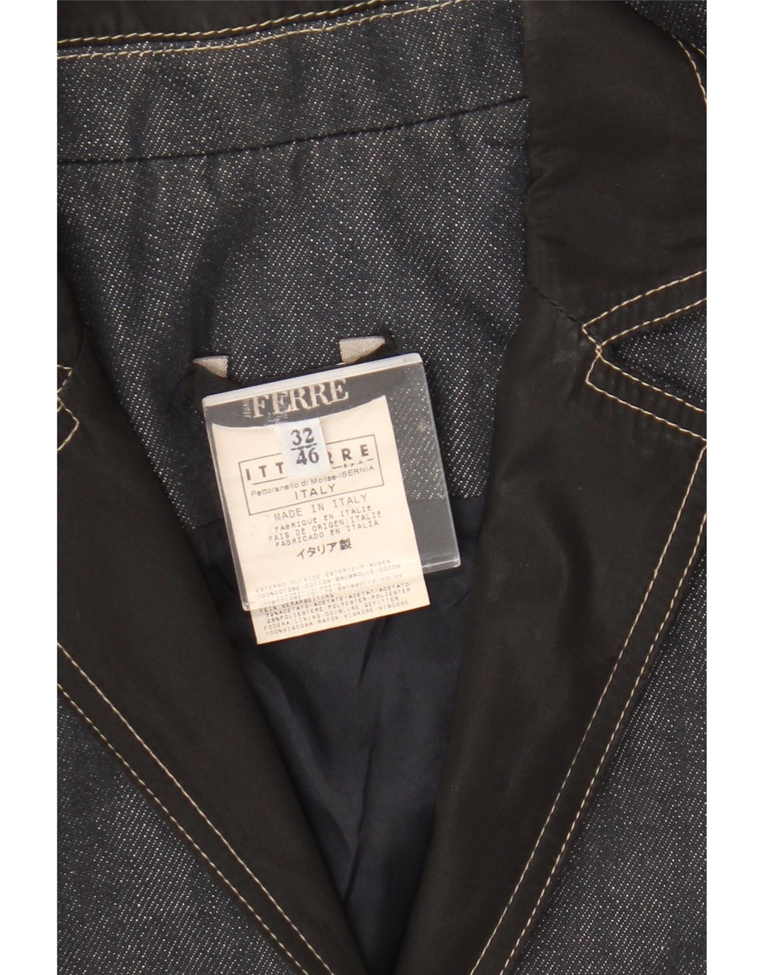 Ferre Womens 1 Button Denim Blazer Jacket IT 46 Large Navy Blue Cotton