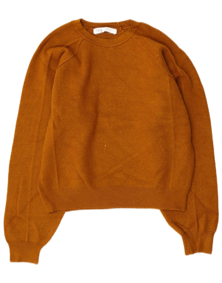 ZARA Womens Crop Oversized Crew Neck Jumper Sweater UK 10 Small Brown