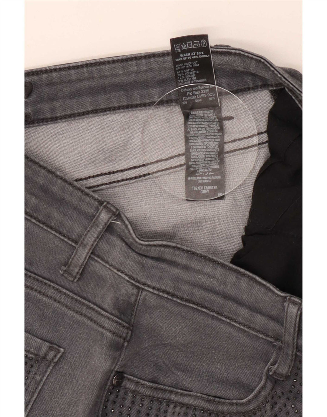 Marks & Spencer Womens Straight Jeans UK 12 Medium W30 L29 Grey Cotton