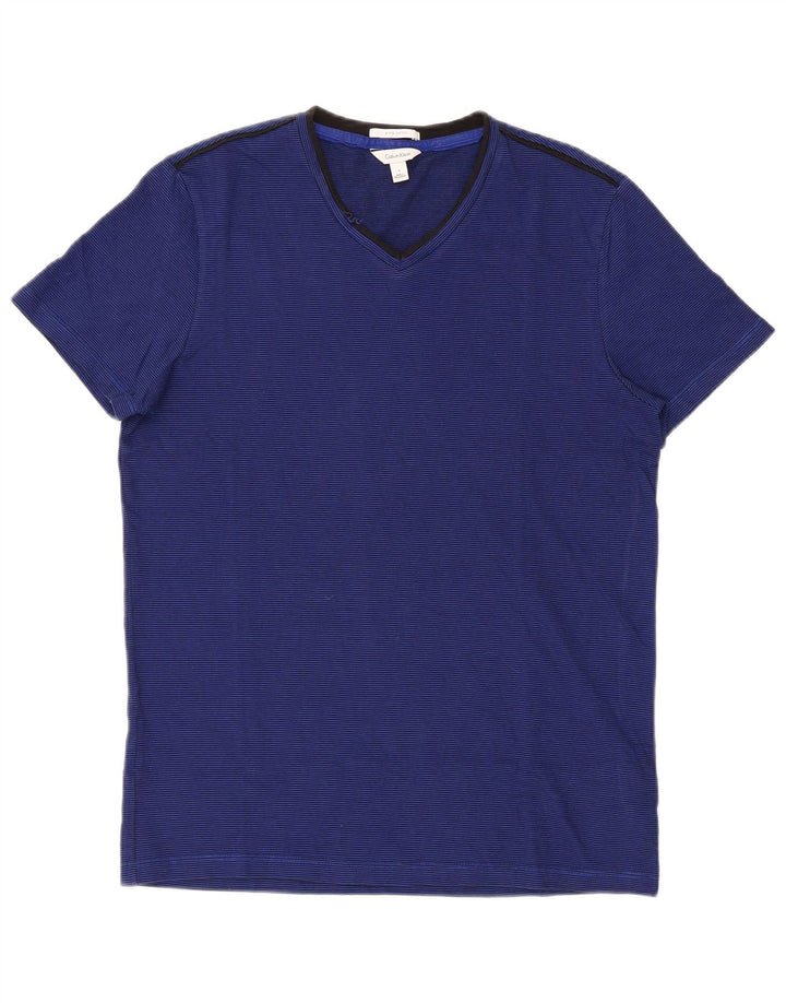 Calvin Klein Mens Short Sleeve Regular T-Shirt Top Small Navy Blue Striped