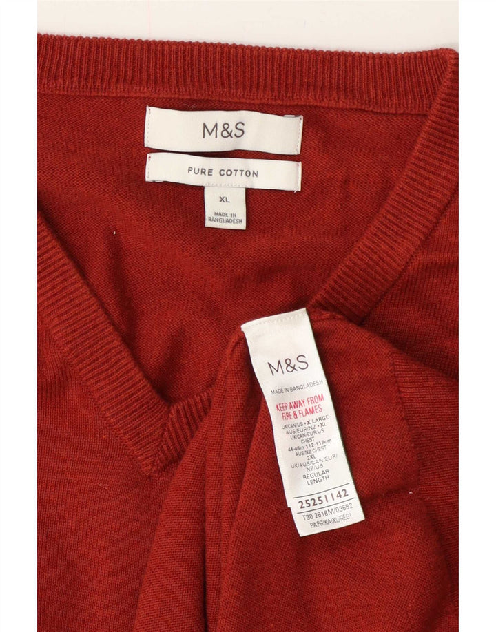 Marks & Spencer Mens V-Neck Jumper Sweater XL Red Cotton