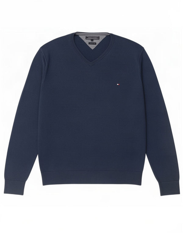 Tommy Hilfiger Mens V-Neck Jumper Sweater Large Navy Blue Cotton