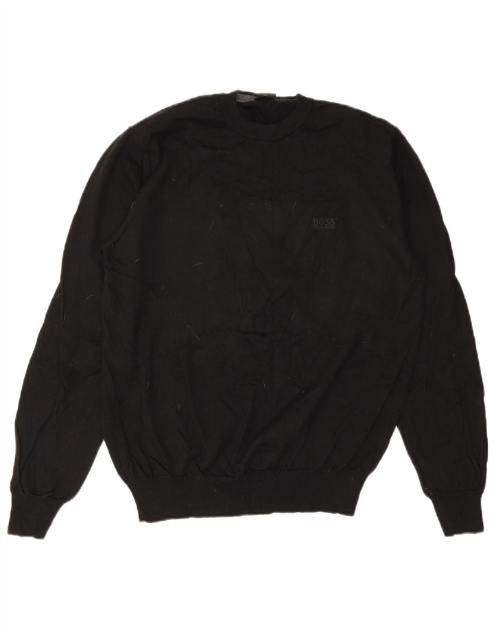HUGO BOSS Mens Crew Neck Jumper Sweater XL Black Virgin Wool