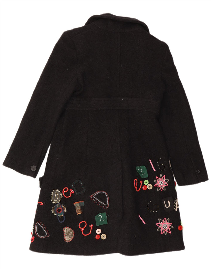 Desigual Womens Abstract Pattern Overcoat EU 40 Medium Black