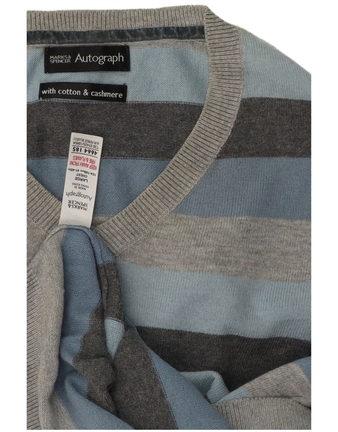 Marks & Spencer Mens Autograph V-Neck Jumper Sweater Large Grey Striped