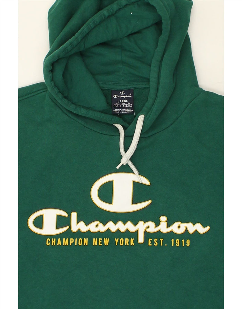 CHAMPION Mens Graphic Hoodie Jumper Large Green Cotton | Vintage Champion | Thrift | Second-Hand Champion | Used Clothing | Messina Hembry 