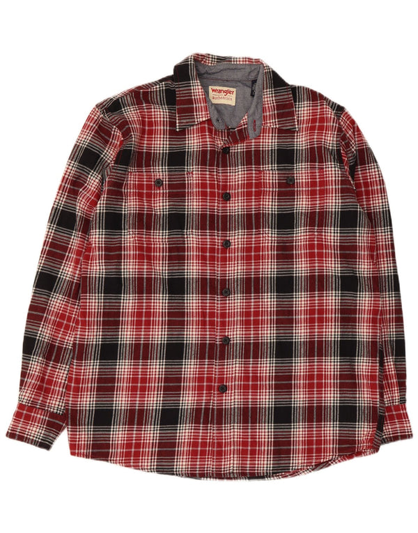 Wrangler Mens Flannel Shirt Medium Red Check Cotton