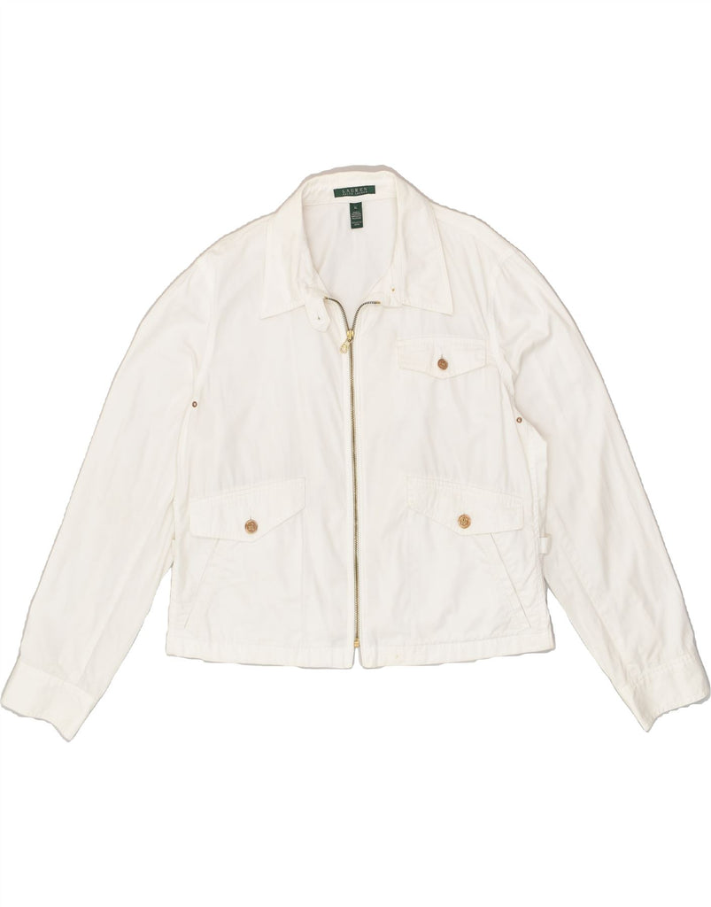 RALPH LAUREN Womens Bomber Jacket UK 18 XL White Cotton | Vintage Ralph Lauren | Thrift | Second-Hand Ralph Lauren | Used Clothing | Messina Hembry 