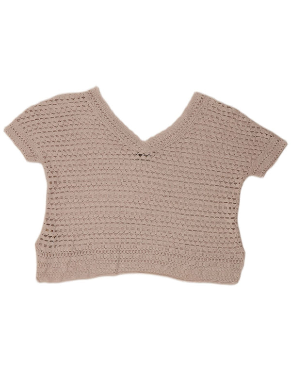 Massimo Dutti Womens Oversized Crochet Blouse Top UK 6 XS Beige Cotton