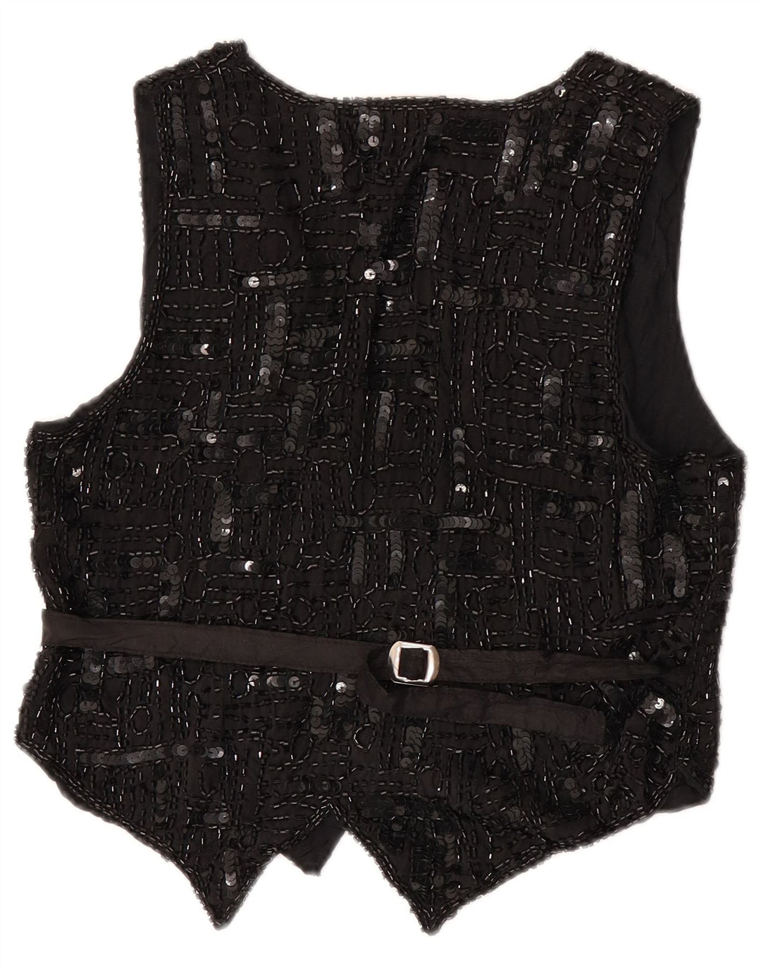 Vintage Womens Sequin Waistcoat UK 12 Medium Black Silk