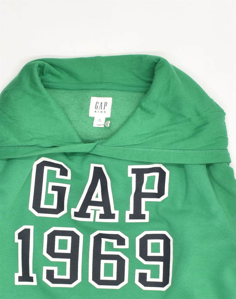 GAP Boys Graphic Hoodie Jumper 11-12 Years XL Green Cotton | Vintage Gap | Thrift | Second-Hand Gap | Used Clothing | Messina Hembry 