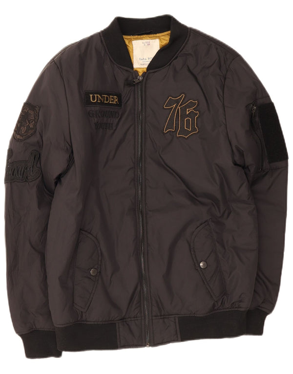 Zara Boys Graphic Bomber Jacket 13-14 Years Black Polyester