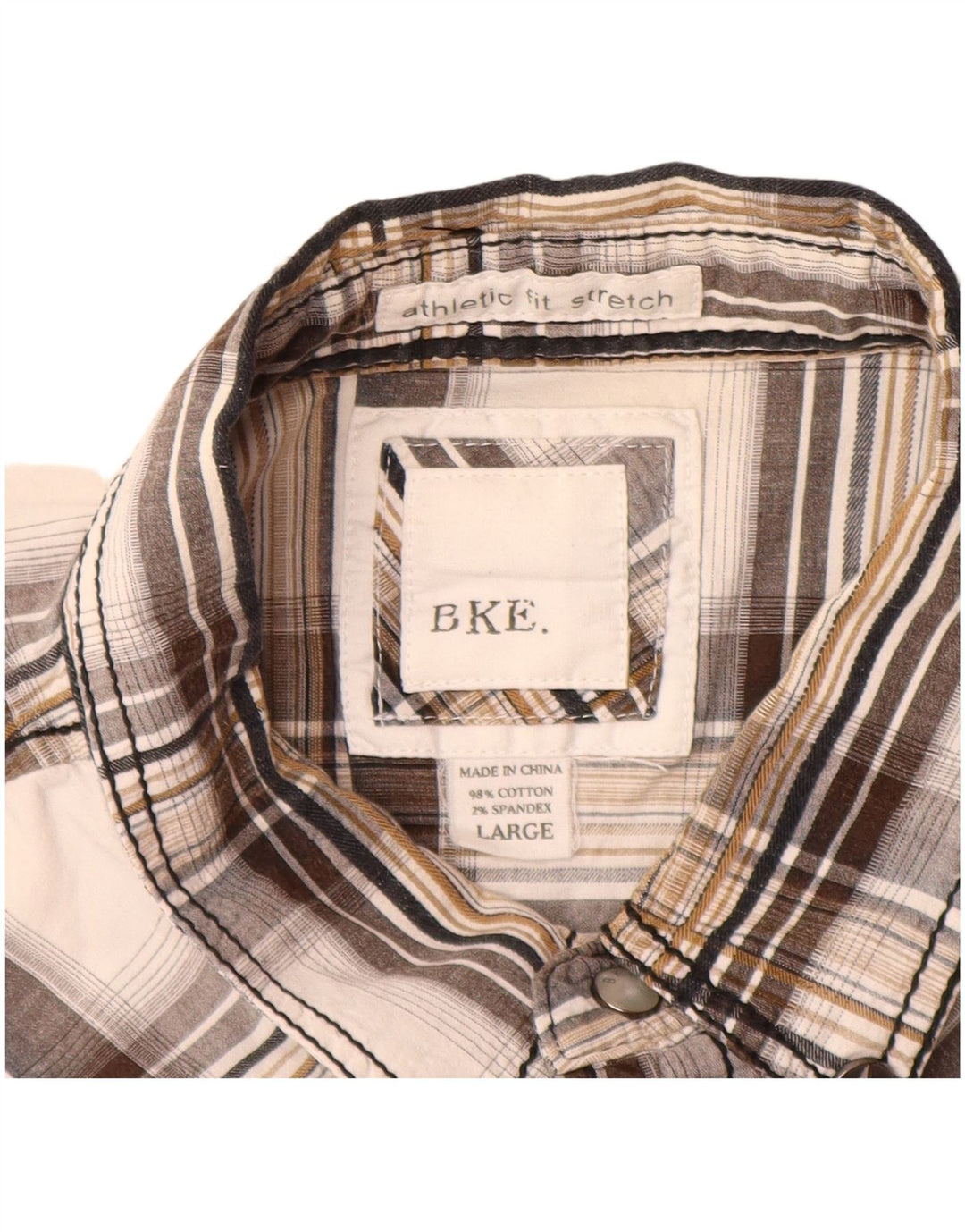 BKE Mens Athletic Fit  Shirt Large Brown Check Cotton