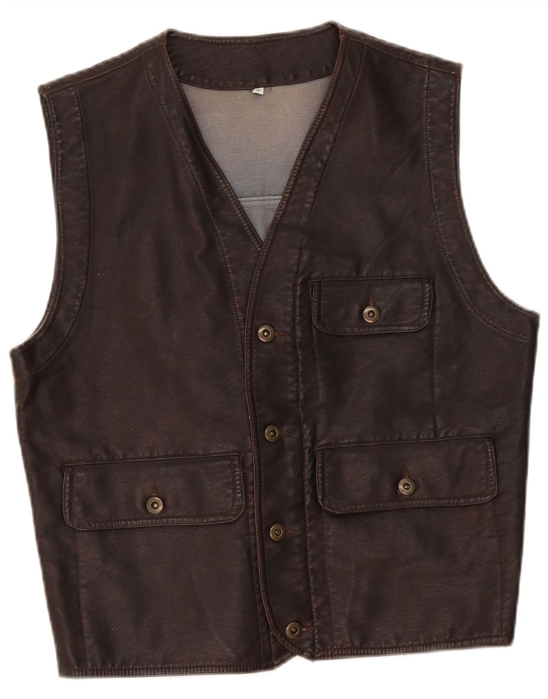 Brugi Mens Faux Leather Waistcoat Medium Brown Polyethylene