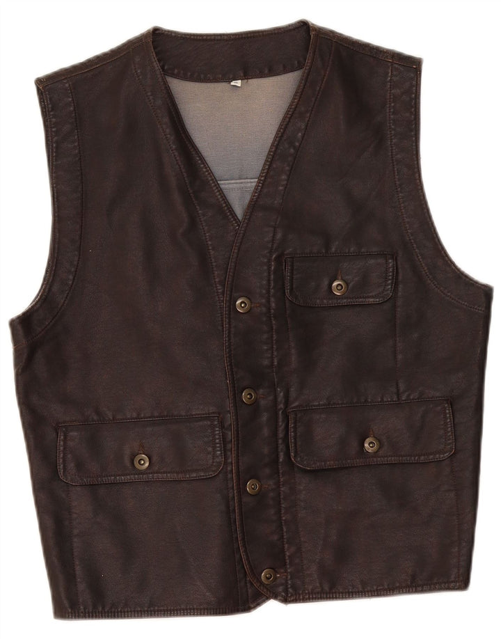 Brugi Mens Faux Leather Waistcoat Medium Brown Polyethylene