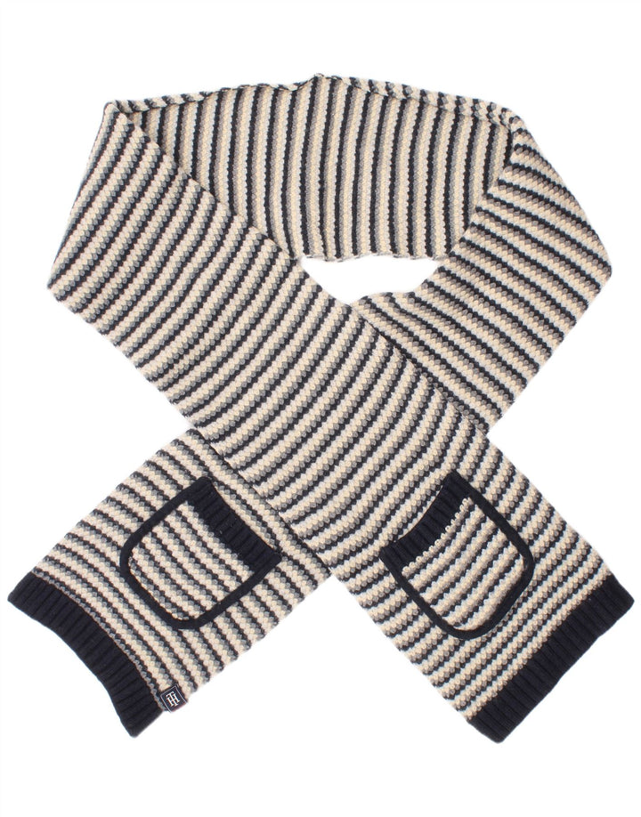 Tommy Hilfiger Womens Knit Rectangle Scarf One Size Navy Blue Striped Wool