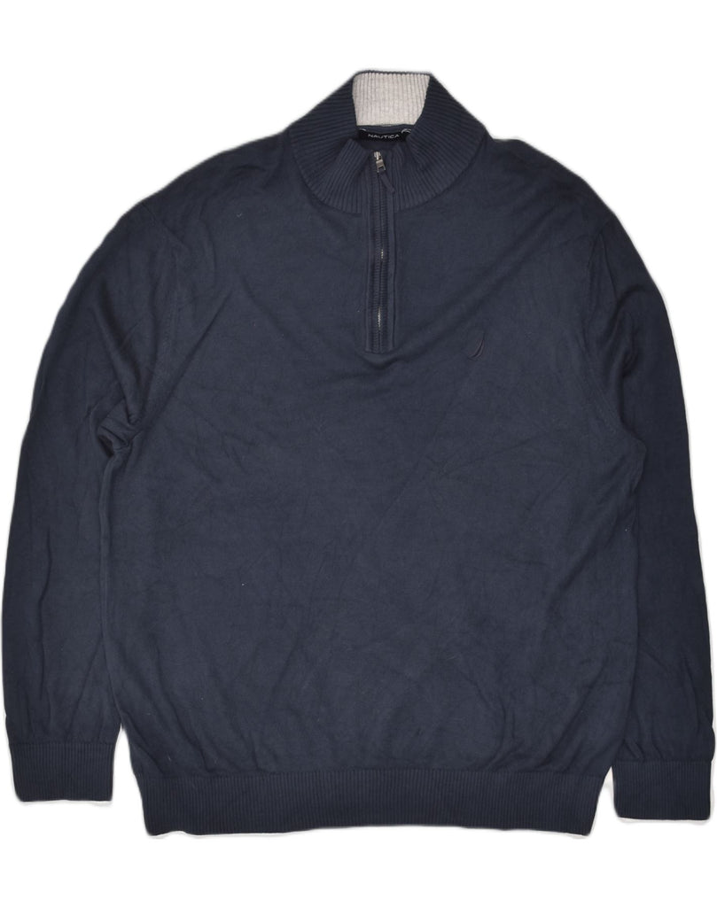 NAUTICA Mens Zip Neck Jumper Sweater 2XL Navy Blue Cotton | Vintage Nautica | Thrift | Second-Hand Nautica | Used Clothing | Messina Hembry 