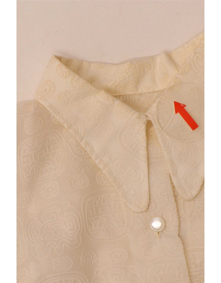Vintage Womens Abstract Pattern Shirt Blouse UK 14 Medium Off White
