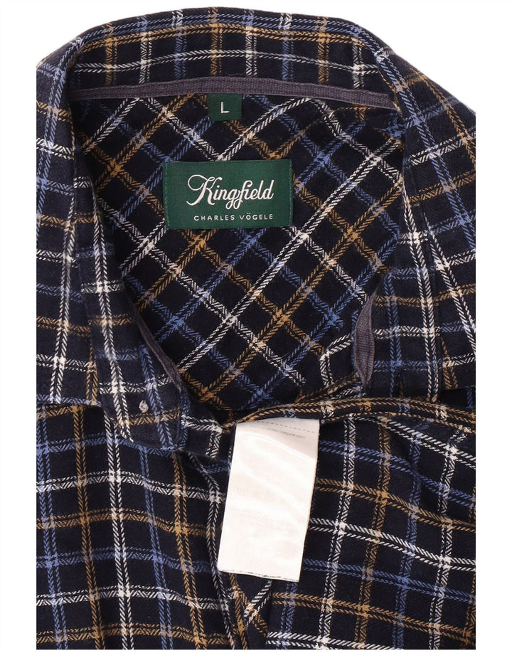 KINGFIELD Mens Flannel Shirt Large Navy Blue Check Cotton