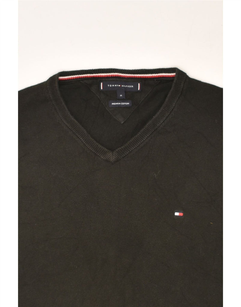 TOMMY HILFIGER Mens V-Neck Jumper Sweater Medium Black Cotton | Vintage Tommy Hilfiger | Thrift | Second-Hand Tommy Hilfiger | Used Clothing | Messina Hembry 