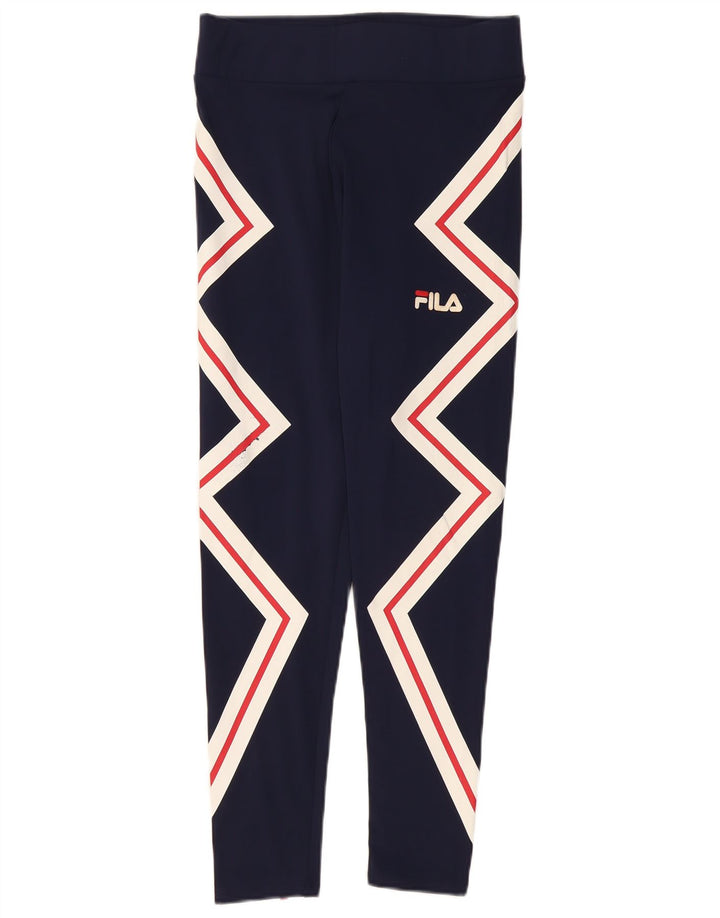 Fila Womens Graphic Leggings UK 14 Large Navy Blue Geometric Polyester