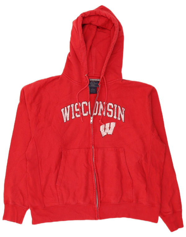 Champion Mens Wisconsin Zip Hoodie Sweater Large Red Cotton