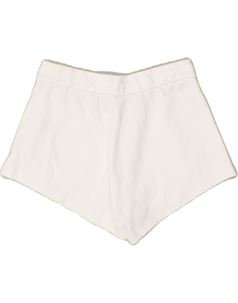 CALVIN KLEIN JEANS Womens Graphic Sport Shorts UK 10 Small White Polyester | Vintage Calvin Klein Jeans | Thrift | Second-Hand Calvin Klein Jeans | Used Clothing | Messina Hembry 