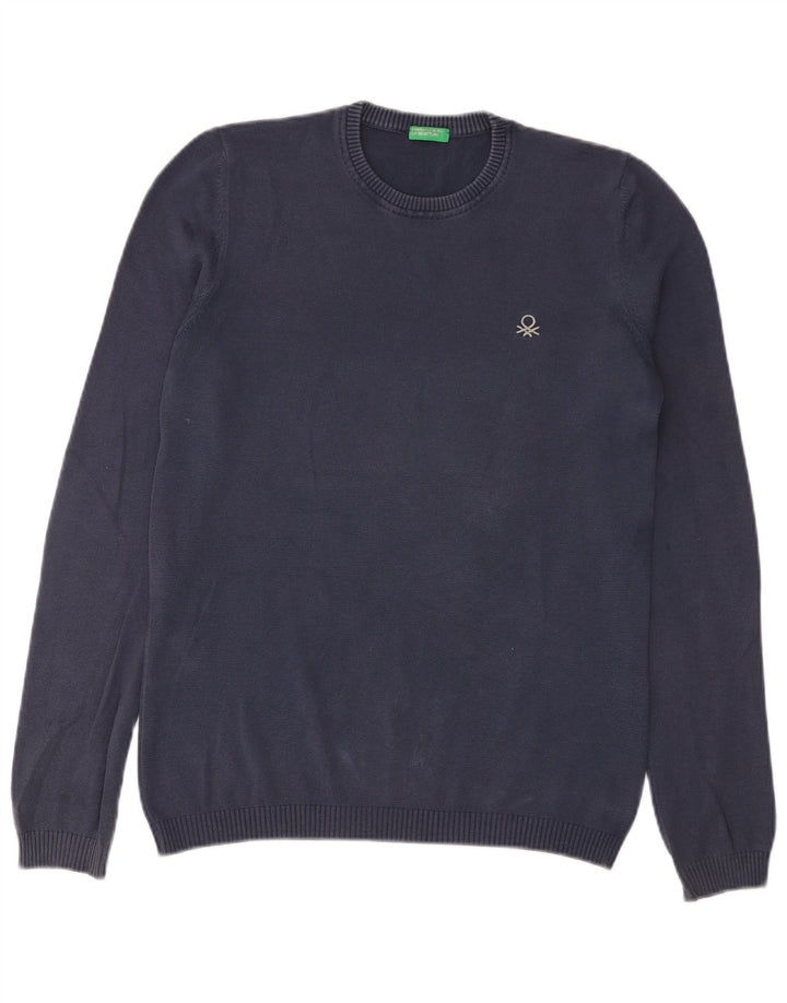 Benetton Mens Crew Neck Jumper Sweater Small Navy Blue