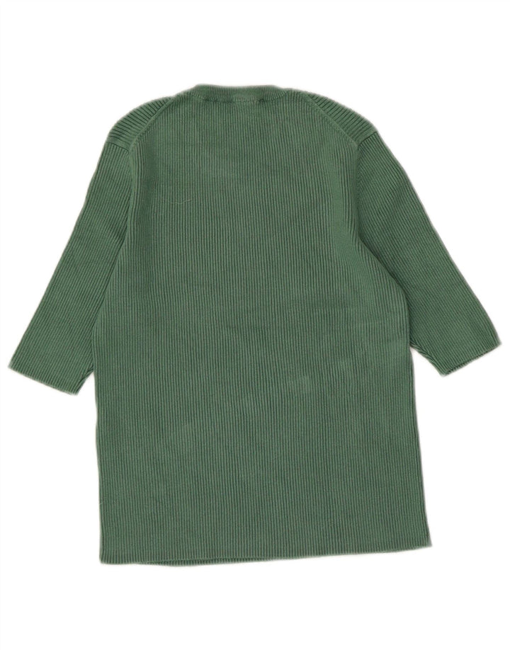 Zara Womens 1/2 Sleeve Crew Neck Jumper Sweater UK 14 Medium Green Viscose