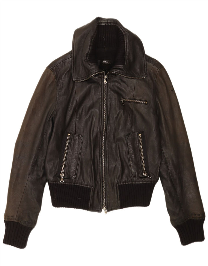 Zen Womens Crop Leather Jacket IT 46 Large Black Leather