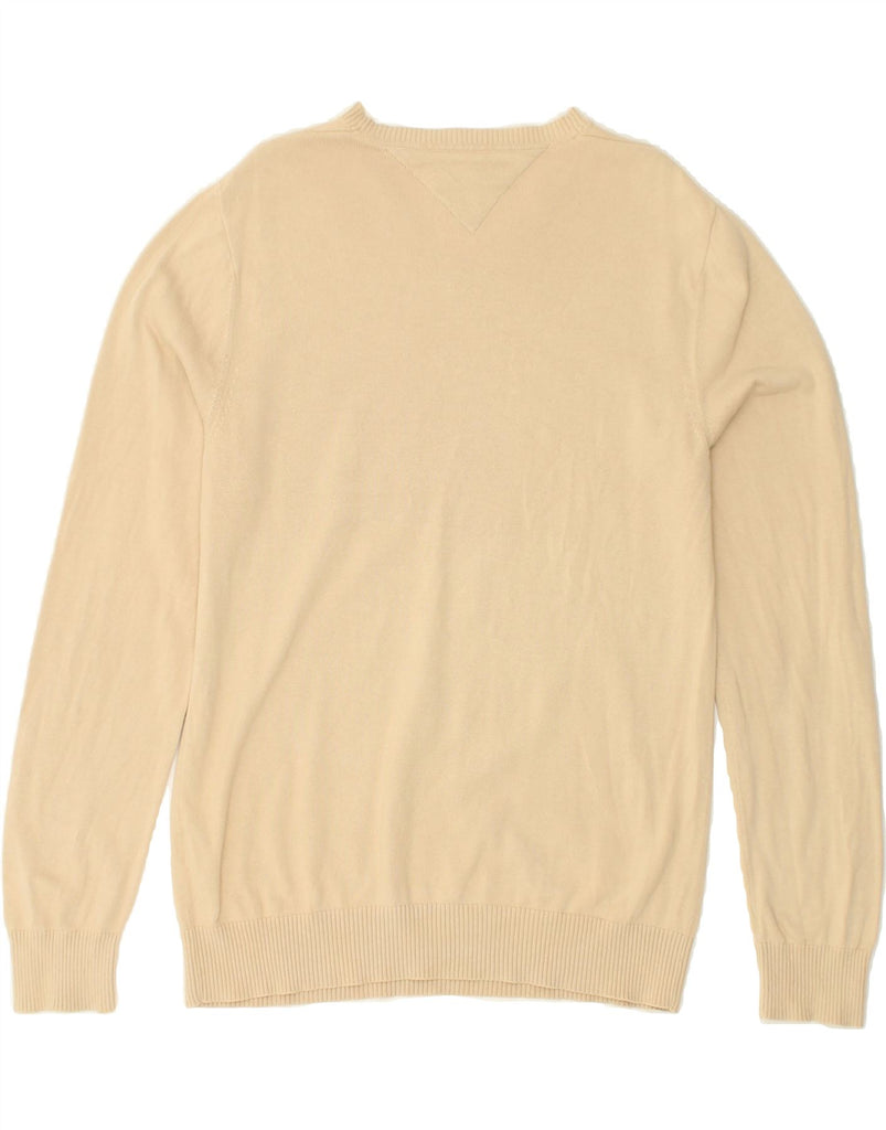 TOMMY HILFIGER Mens Premium V-Neck Jumper Sweater Medium Beige Cotton | Vintage Tommy Hilfiger | Thrift | Second-Hand Tommy Hilfiger | Used Clothing | Messina Hembry 