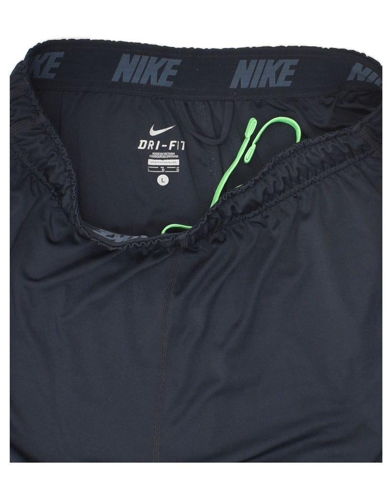 NIKE Mens Dri Fit Graphic Sport Shorts Large Navy Blue Polyester | Vintage Nike | Thrift | Second-Hand Nike | Used Clothing | Messina Hembry 