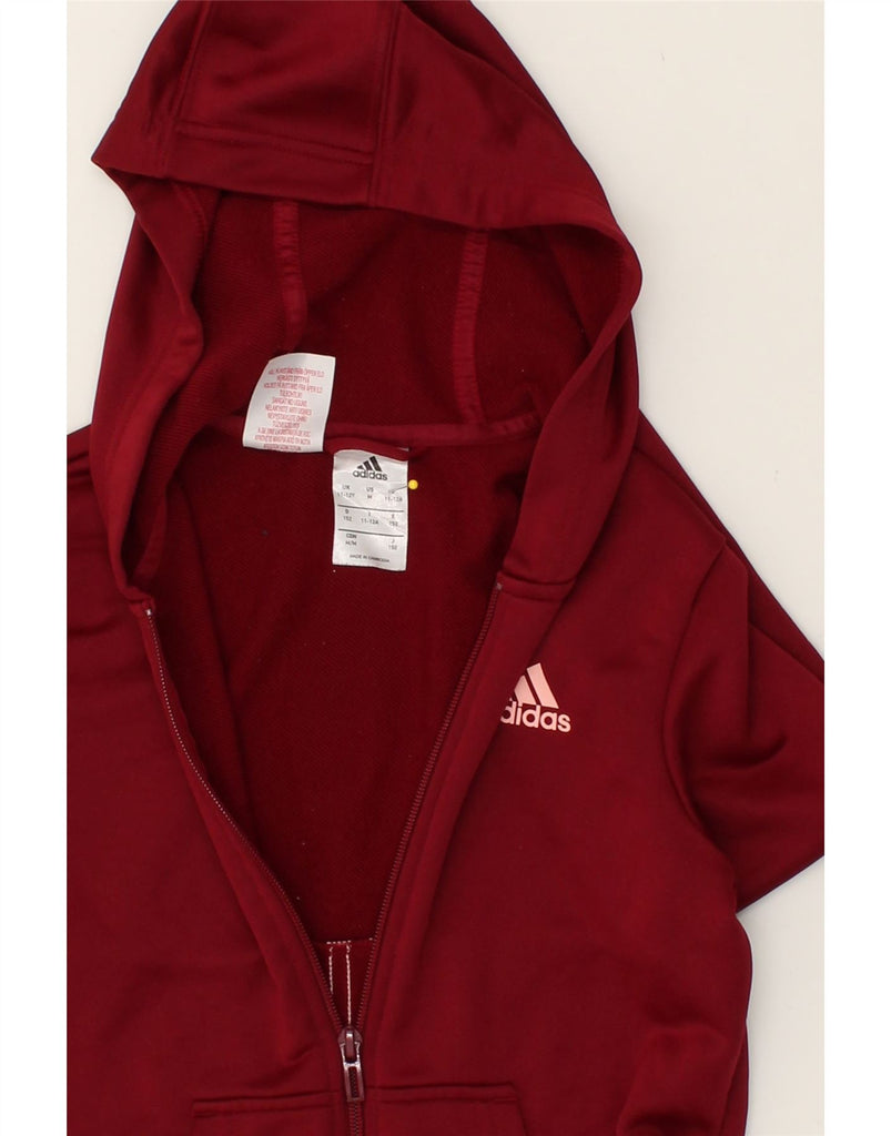 ADIDAS Girls Zip Hoodie Sweater 11-12 Years Red Polyester | Vintage Adidas | Thrift | Second-Hand Adidas | Used Clothing | Messina Hembry 