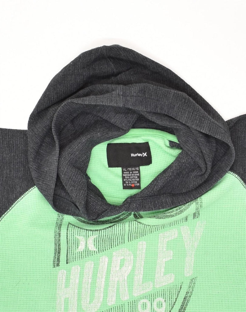 HURLEY Boys Hooded Graphic T-Shirt Top 14-15 Years XL  Green Colourblock | Vintage Hurley | Thrift | Second-Hand Hurley | Used Clothing | Messina Hembry 