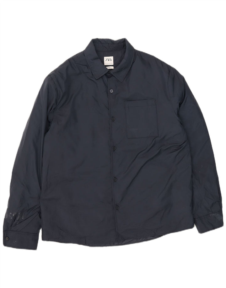Zara Mens Windbreaker Jacket UK 42 XL Navy Blue Polyester