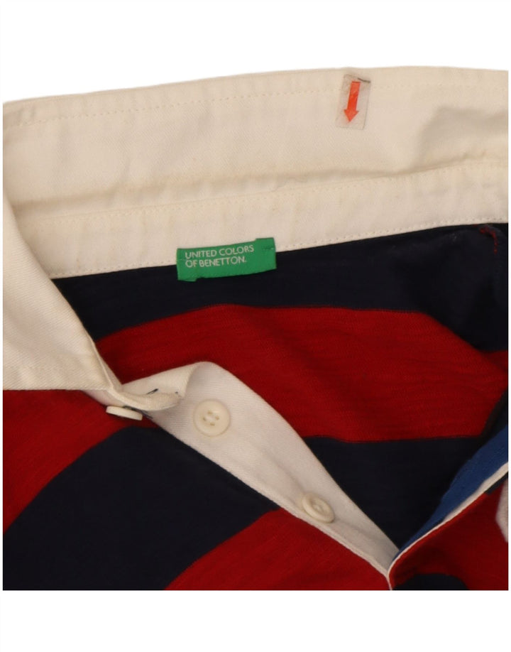Benetton Boys Long Sleeve Regular Polo Shirt 7-8 Years Medium Red Striped