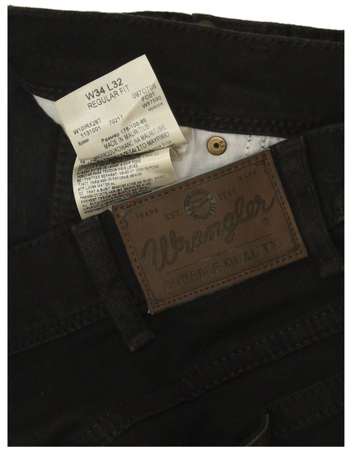 Wrangler Mens Regular Fit Straight Jeans W34 L32 Black Cotton